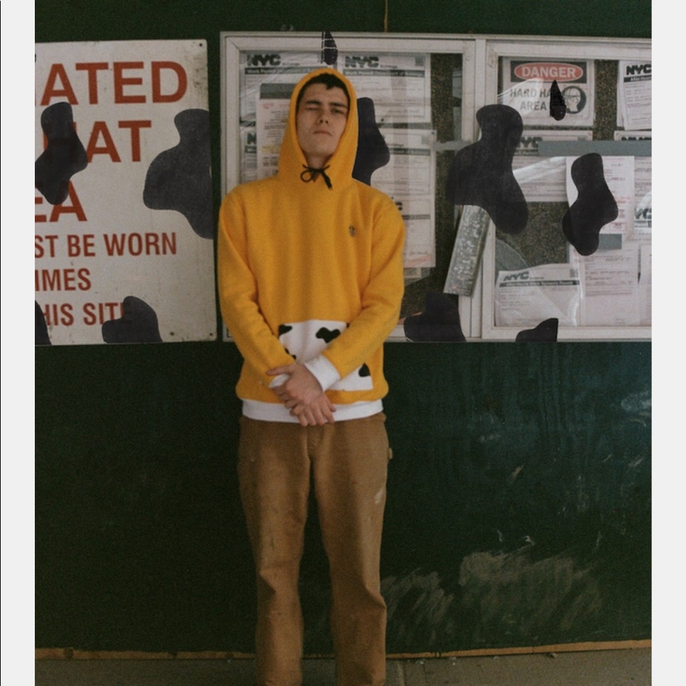 Brash cow print and sew orange hoodie